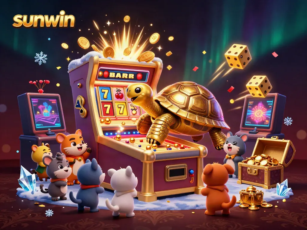 Experience the excitement of sunwin with a colossal pinball turtle and dynamic casino elements.