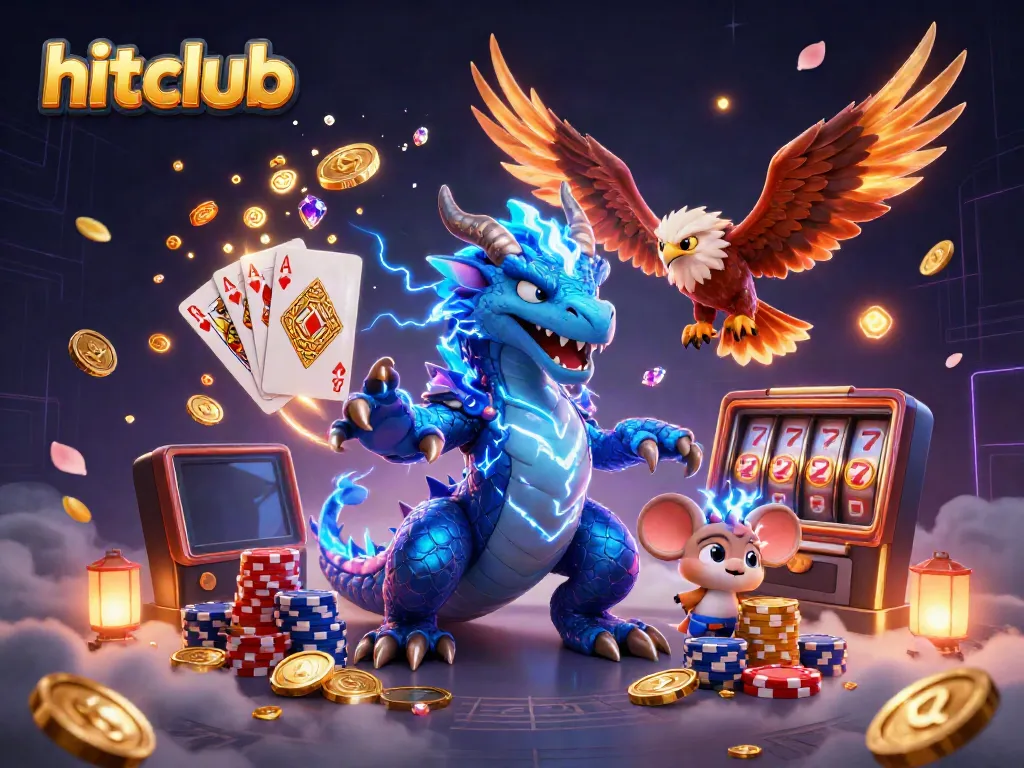 Experience exciting gameplay at hitclub with vibrant characters, cascading coins, and dynamic casino elements.