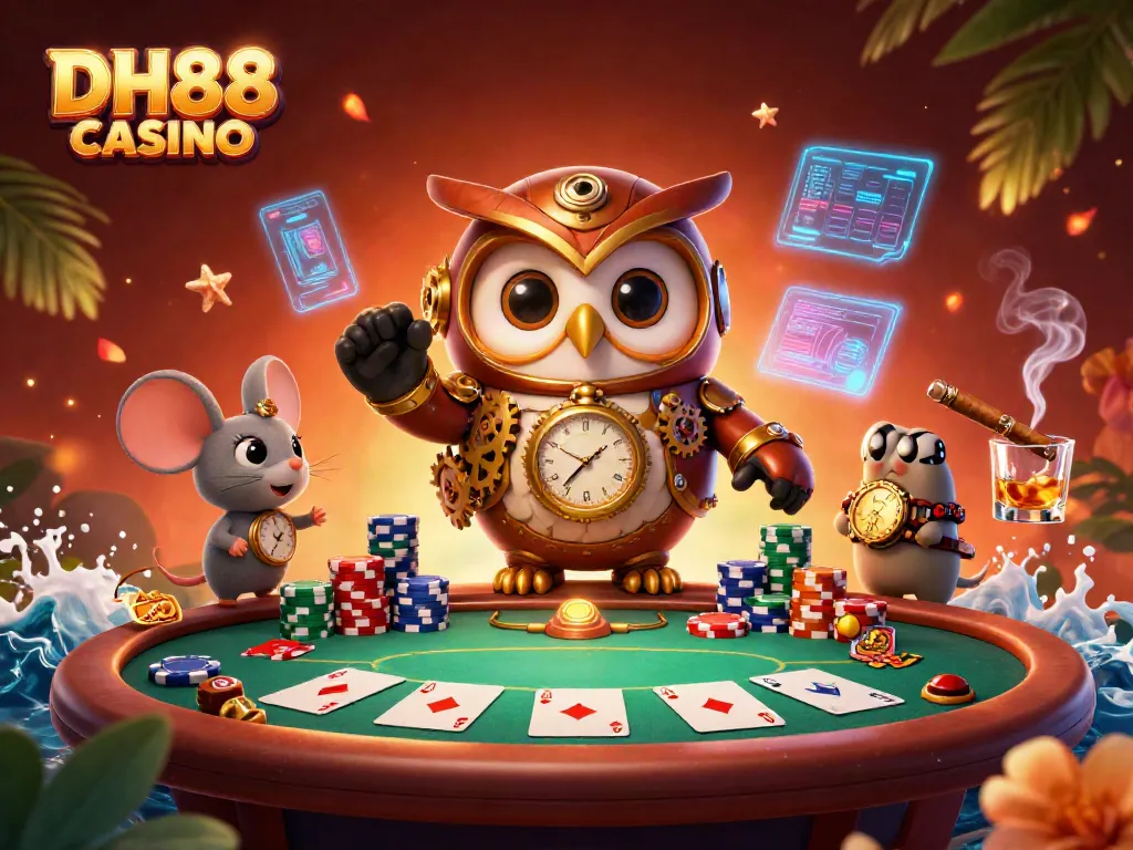 Engage in thrilling gameplay at DH88 CASINO with a vibrant steampunk-themed casino scene featuring casino elements.