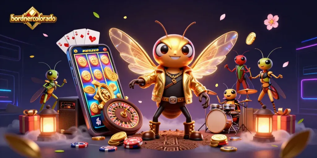 Experience the excitement of bordnercolorado with a vibrant casino-themed illustration showcasing engaging characters and gambling elements.