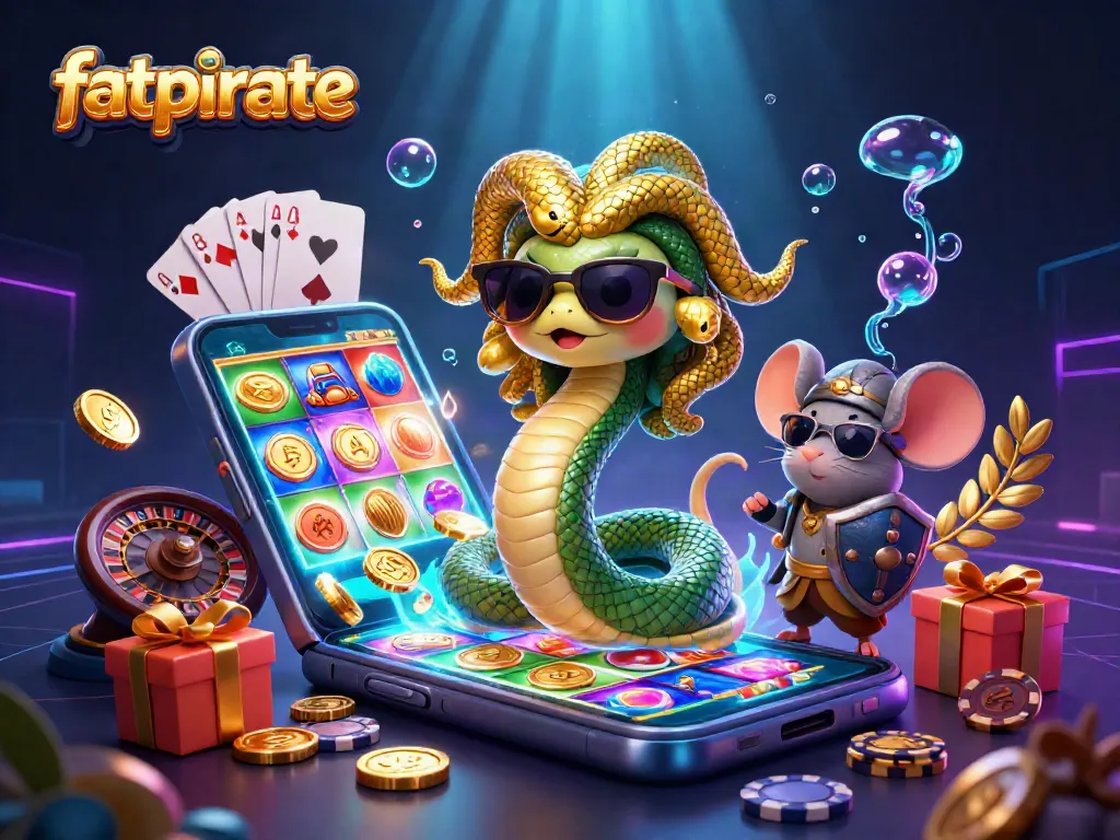 Spin the reels at fatpirate with Medusa and a warrior mouse in a vibrant casino scene.