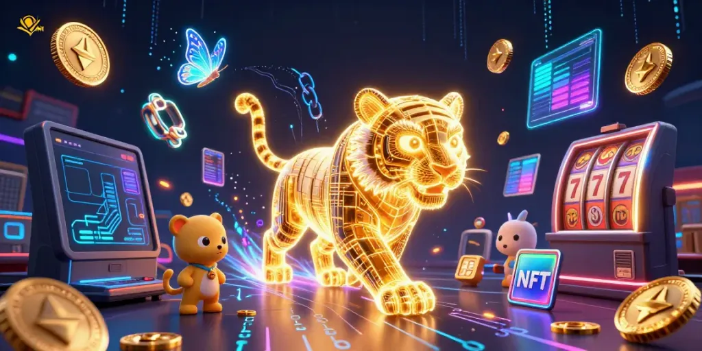 Experience thrilling gameplay at LLWIN with a neon-wireframe tiger in a vibrant casino landscape.